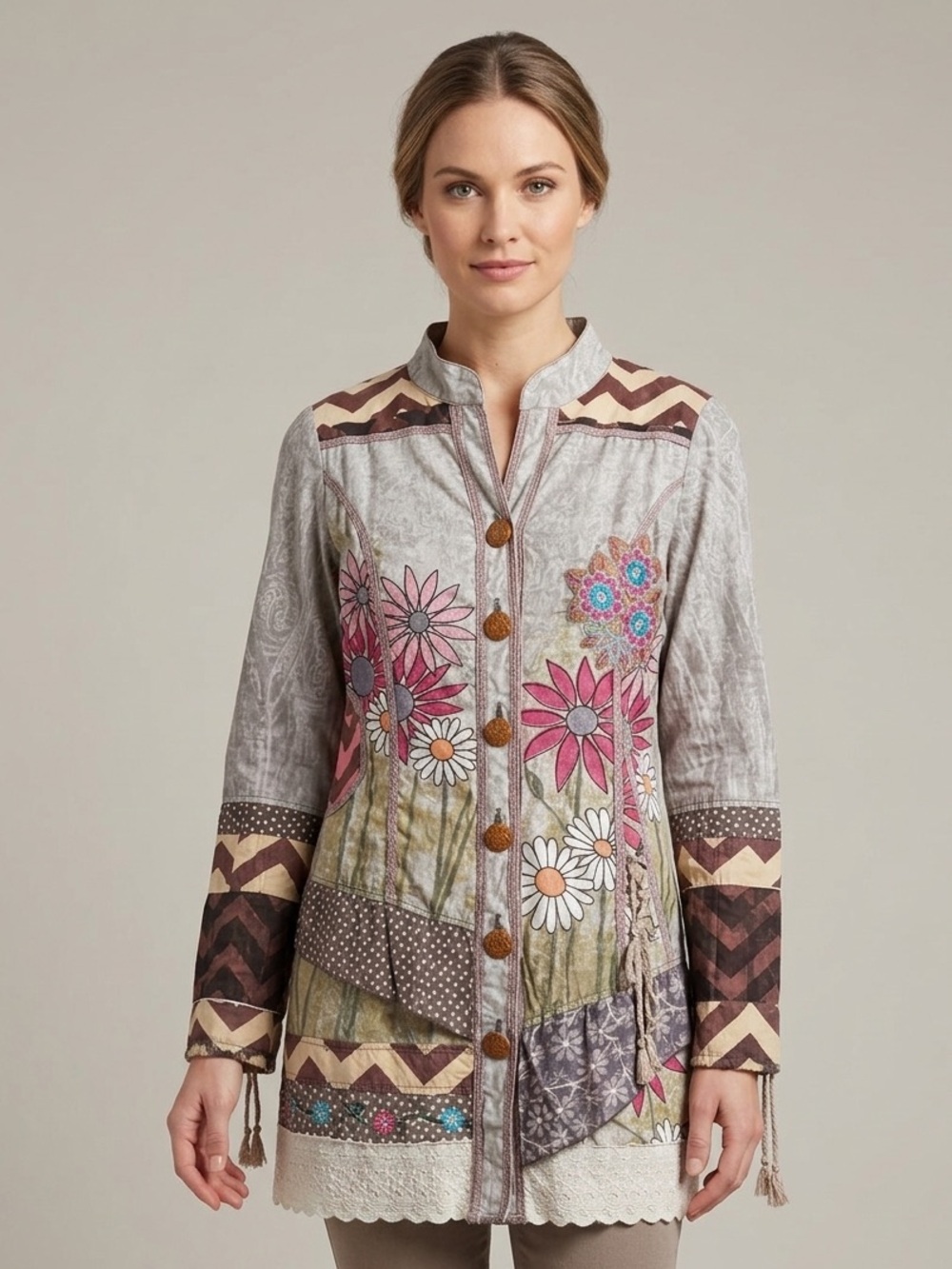 Savage Culture Sz XL Boho Gypsie Embroidered Floral Light Jacket
